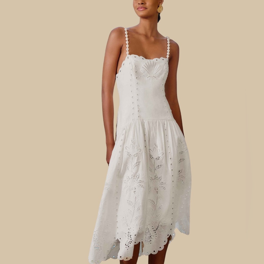 Farm Rio: Richelieu Scalloped Broderie Anglaise Linen-Blend Midi Dress - Picture 14 of 14